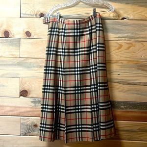 Vintage Burberry Womens Wool Skirt Pleated Nova Check - Size 4-6